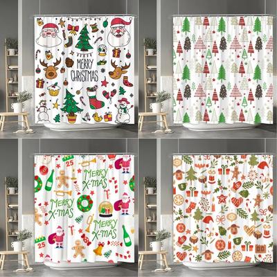 Christmas Shower Curtain Santa Claus Snowman Moose Cartoon Christmas Tree Winter Home Polyester Fabric Bathroom