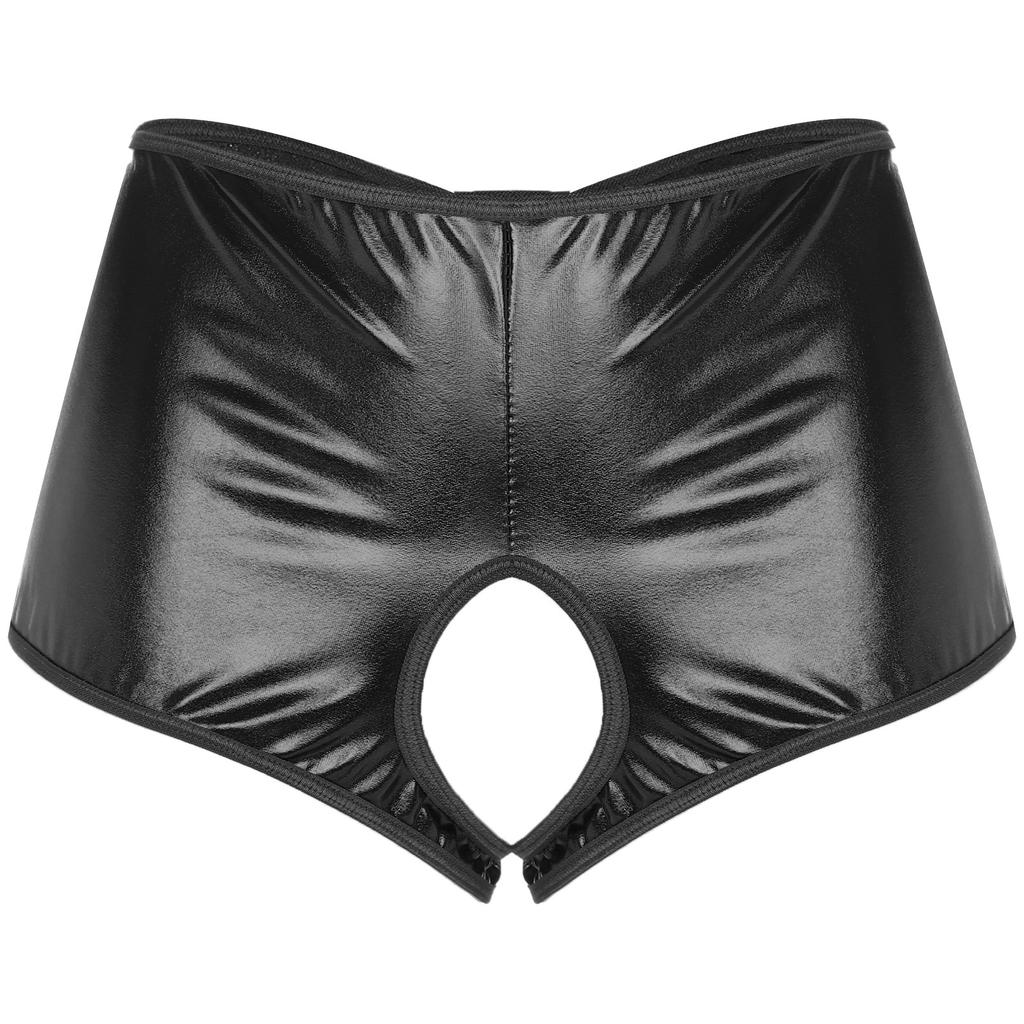 Damen Metallic Glänzend Schrittfrei Booty Shorts Niedrige Panties Unterwäsche