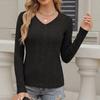 Women's V Neck Long Sleeve Slim Fit Ribbed Knit Solid Color Basic T Shirt Casual Daily Layering Top