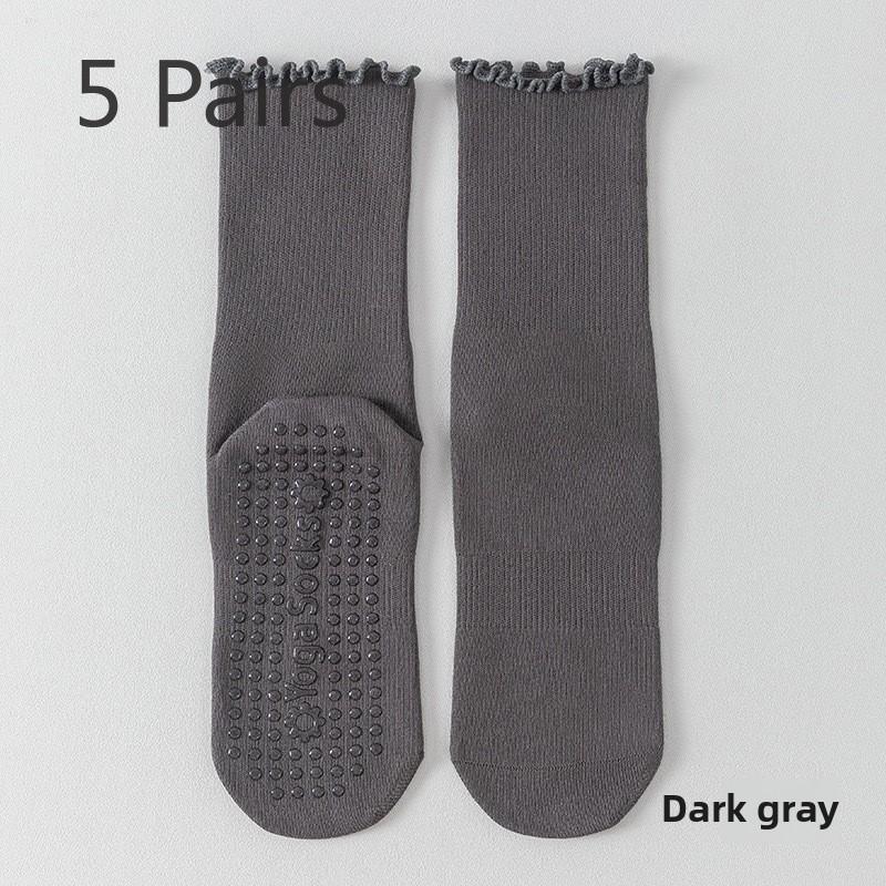 5 Pairs Combed Cotton Socks Boneless Non-slip Indoor Pilates Yoga Stockings Women's Wooden Ear Lace Fitness Sports Stockings