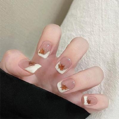 24Pcs Press On Nail Square Glues On Nail French Fake Nail Designs False Nail Artificial Nail Gifts for Women Girls