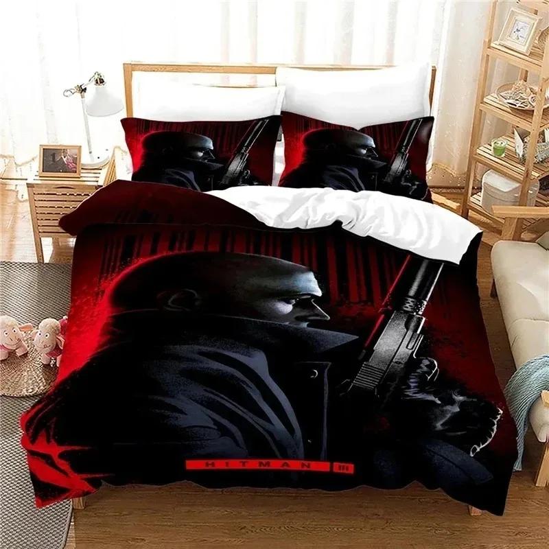 Game Hitman Kiler Beding Set Young Boys Young Girls Twin Quen Sized Dimensions Soft Duvet Cover Pilowcase Bed Children Kids Adult People Fashion Home