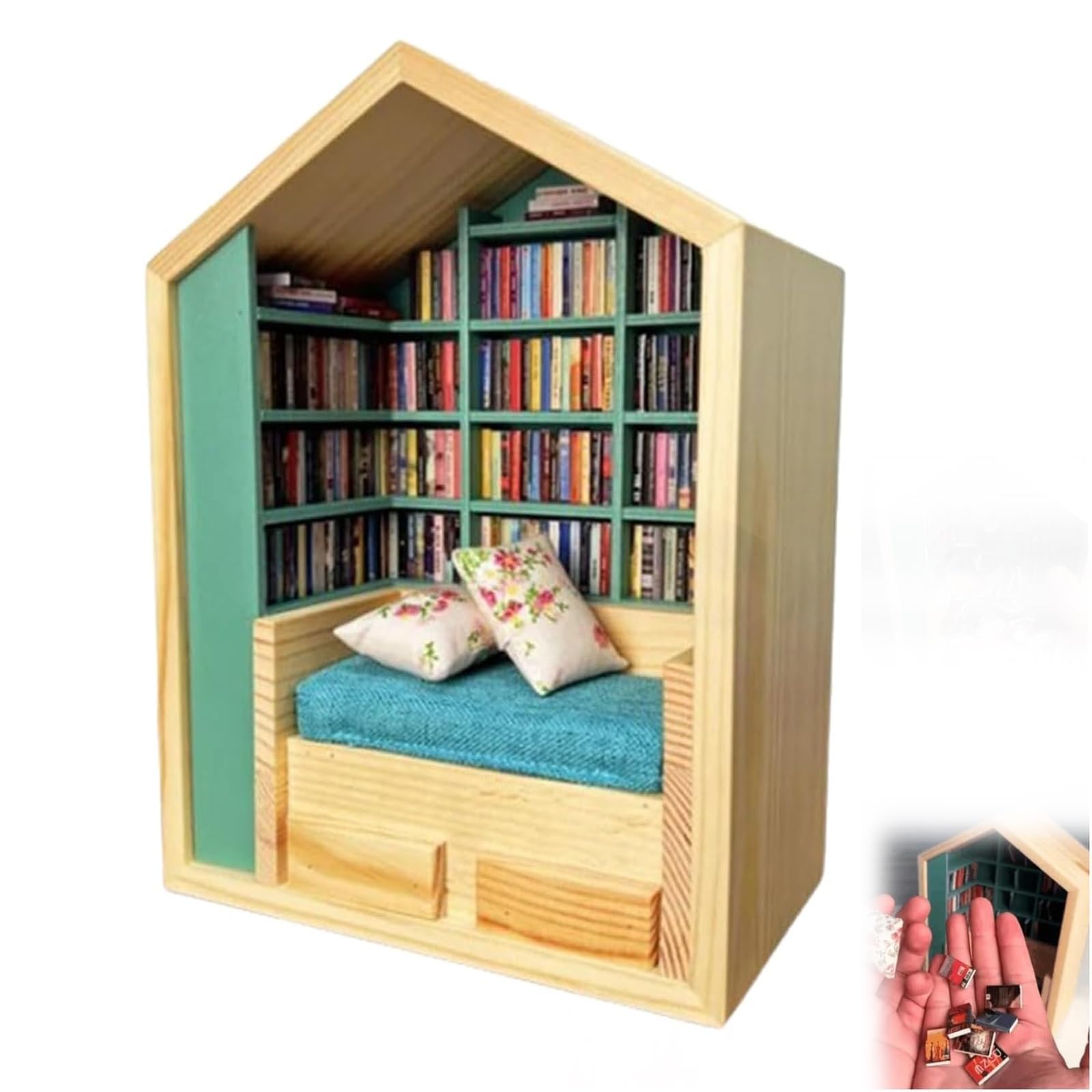 Anxiety Bookshelf Ornament Handmade Mini Room Box Wooden Miniature Book Shelf A