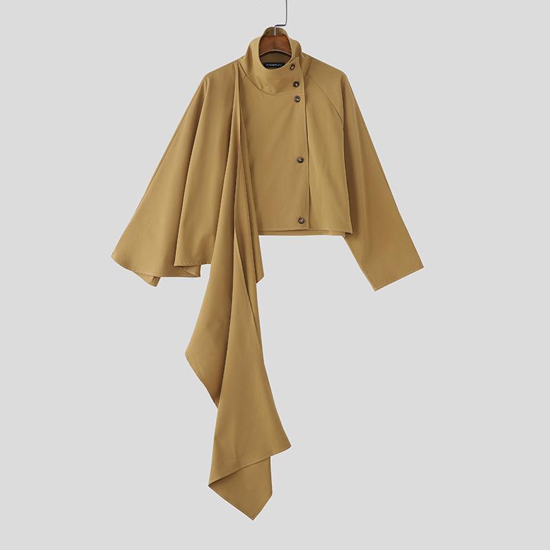 

INCERUN Мужские блейзеры с длинным рукавом, стойкой и нерегулярными слоями, укороченные пальто 5XL хаки