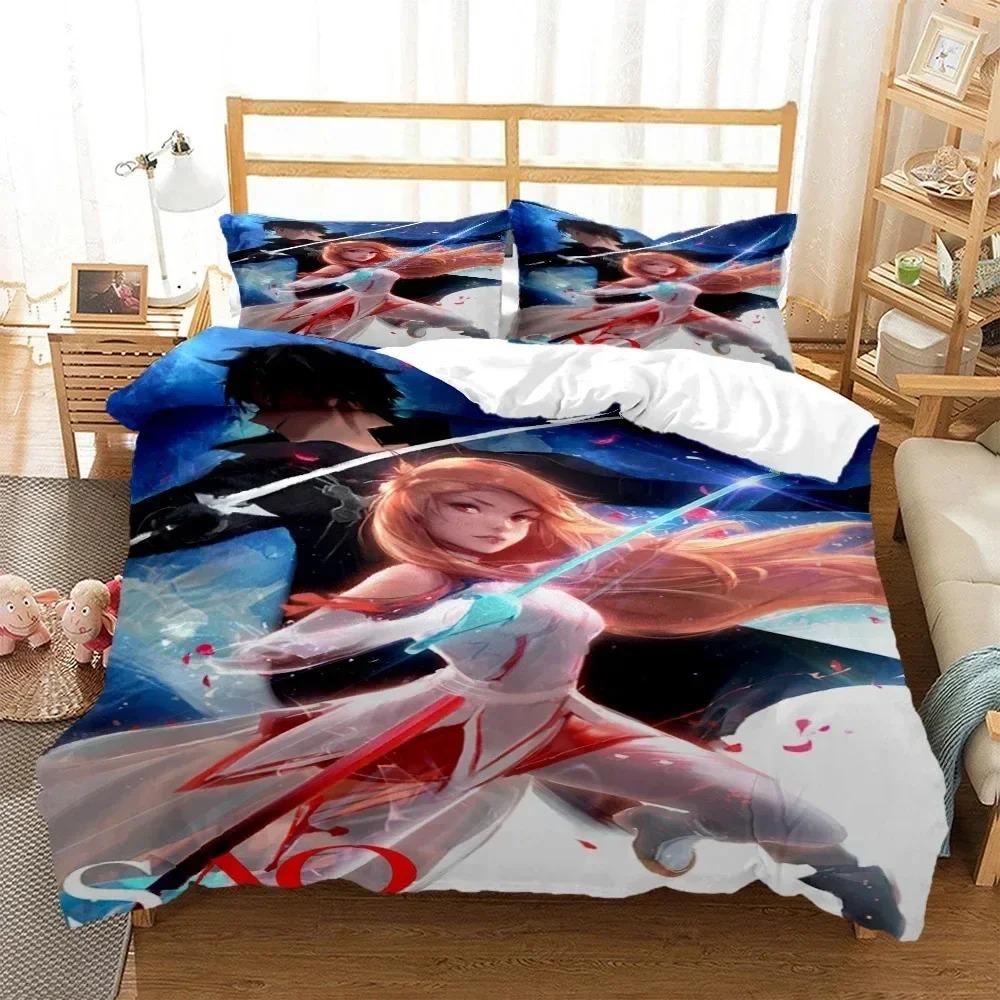Fashion Sao Anime Art Print Bedding Set Bedroom Soft Modern Bedspreads Comefortable Kids Duvet Cover Quilt Cover And Pillowcase