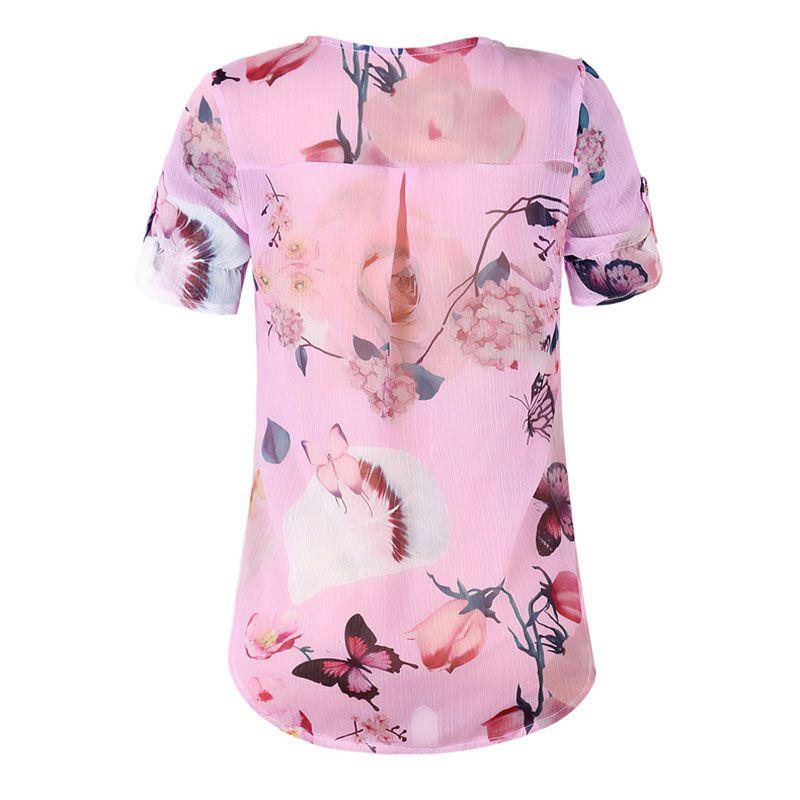 Stylish Floral Short Sleeve Ladies Chiffon Blouse For Casual Everyday Wear