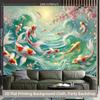 2D Printed Lucky Koi Backdrop Sakura Flowers Turquoise Water Party Photo Booth Background