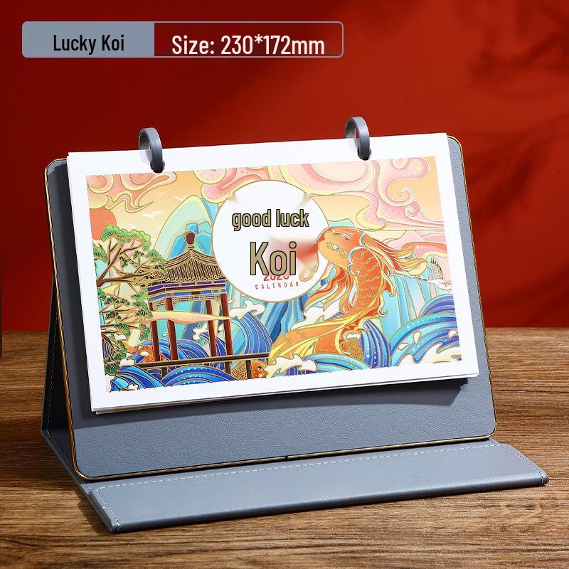 2026 Year of the Horse Leather Desk Calendar with Pen Holder, Custom Logo, Monthly Overview, Multifunctional Office Ornament.