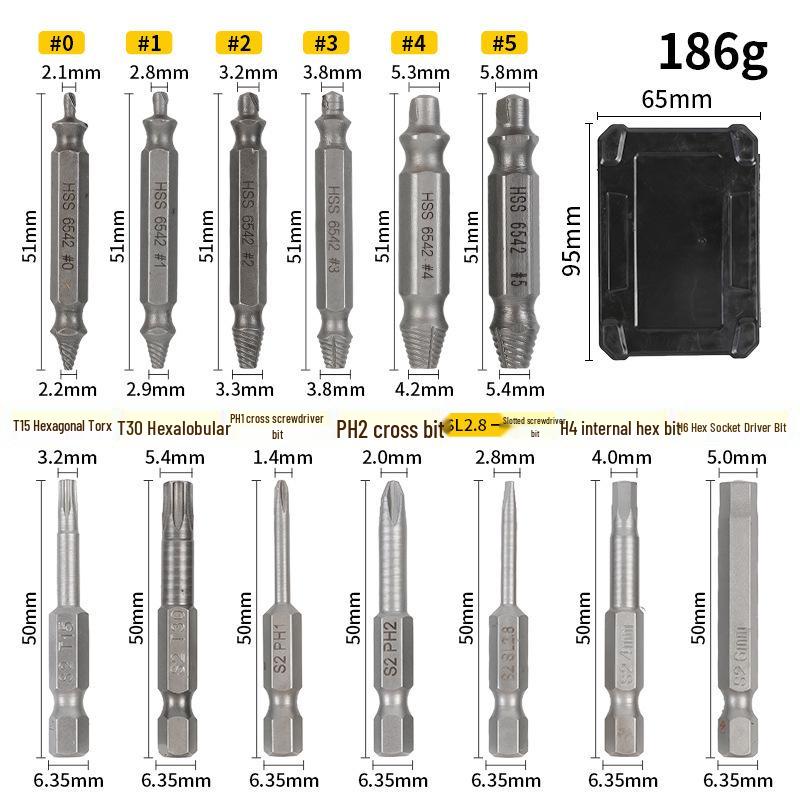 10-Piece Damaged Screw Extractor Set - Coarse & Fine Threads