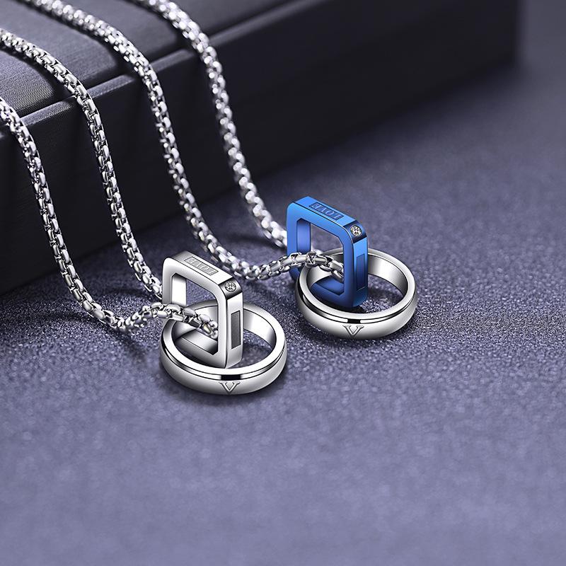 Simple Double-ring Men's Necklace Pendant Tide, Personalized Decoration Light Luxury Niche, Tide Brand 2026
