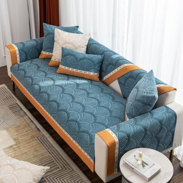 Luxury Embossed Cover For Sofa And Armchairs Chenille Sectional L Shape Couch Cover Non -Slip Patchwork Furniture Protector Soft