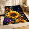 Sunflower Butterfly Coral Fleece Blanket Floral Garden Decor