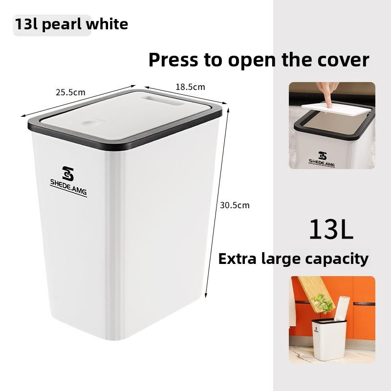 Nordic Press Type Trash Can Odorless Rectangular Garbage Bin with Lid Leakproof Bathroom Kitchen Stainless Steel Office Home Use