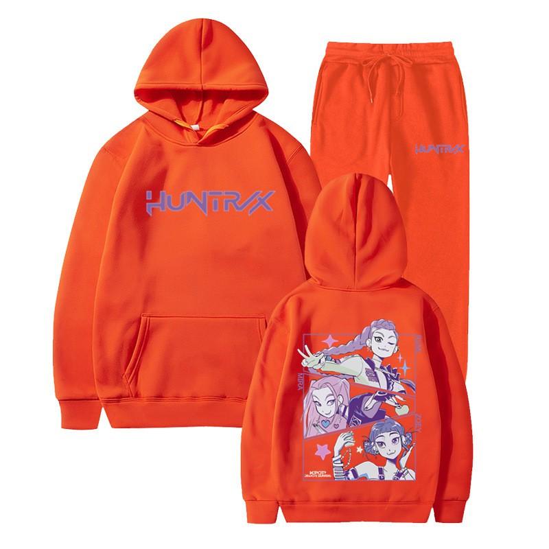 Unisex Hooded Sweatshirt Set Kpop Style Printed Loose Fit Winter