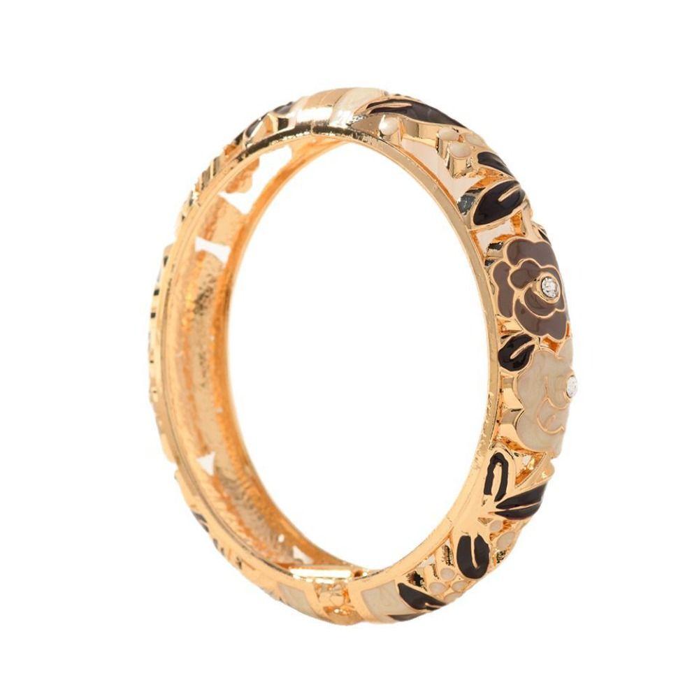 Double Bangle Hollow Out Flower Bangle Enamel Women's Hand Bracelet Vintage Cloisonne Bangle Woman