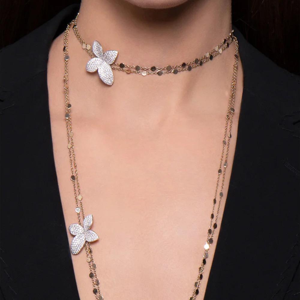 Hot-selling Petal Pendant Necklace Stacked Double Rhinestone Necklace Banquet Accessories Women's Necklace
