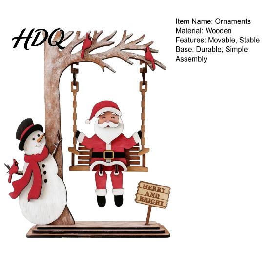 Decoración de Mesa Festiva de Escritorio 3D Madera Papá Noel Columpio Decoración de Mesa Muñeco de Nieve Adorno Navideño Escena Centro de Mesa Casa de Campo Interior Estante de Navidad