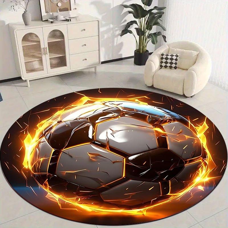 Fire Flame Football Theme Flannel-printed round floor mats are slip-resistant Suitable for living bedroom terrace garden carpets