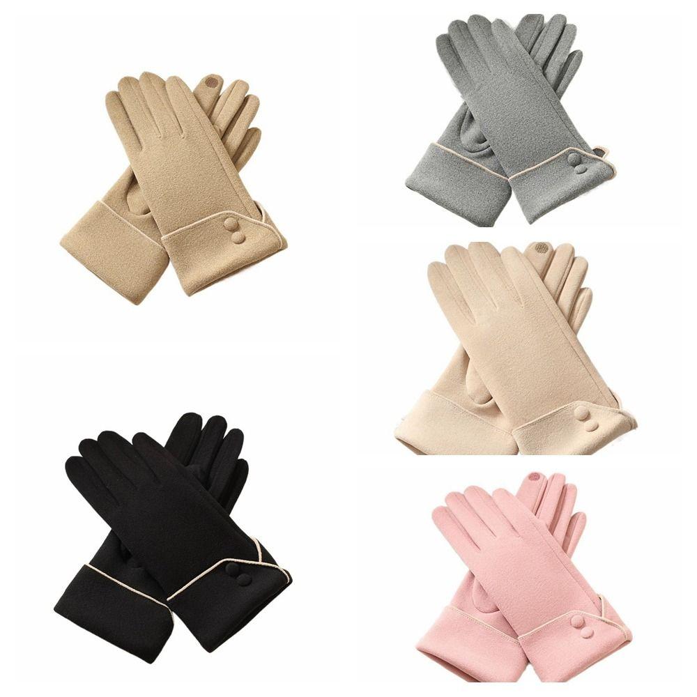 Full Finger Women Suede Gloves Plush Winter Mittens Vintage  Gloves  Sports
