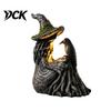 Handmade Dark Fantasy Figurine Luminous Witch & Raven with Mossy Tree Texture, Resin Gothic Halloween Garden Decor Statue LED Light for Home