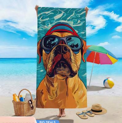 Dog Sunglasses Beach Towel Unisex Quick Dry Microfiber Bath Towel Funny Dog Print Oversized Towel for Summer Pool Beach Towels