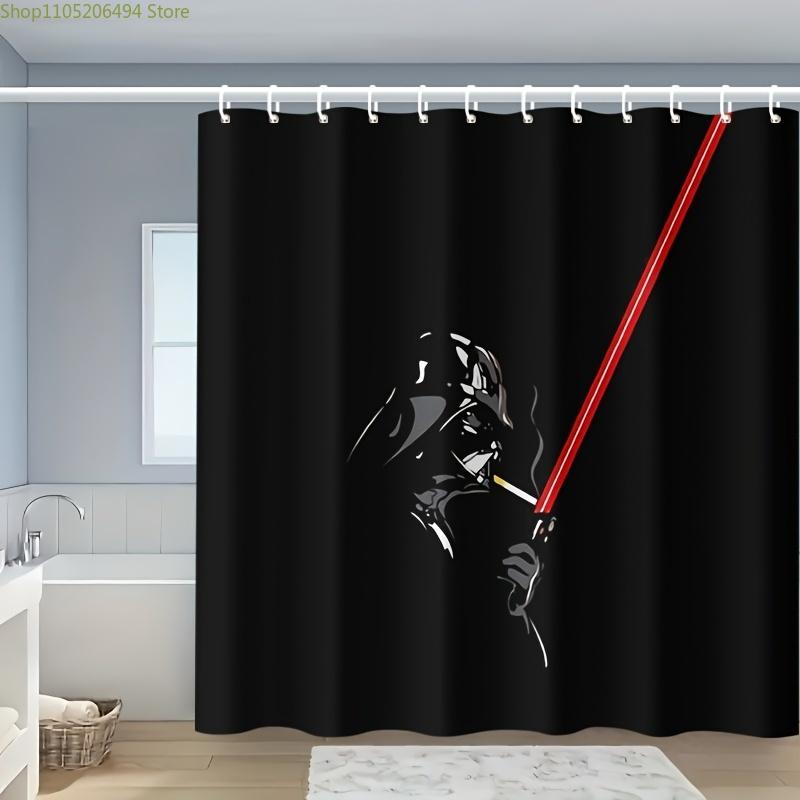 

1pc Superhero Shower Curtain with Hooks - Black & White Artistic Design, Durable Polyester, Machine Washable, Ideal for Modern 90x180cm