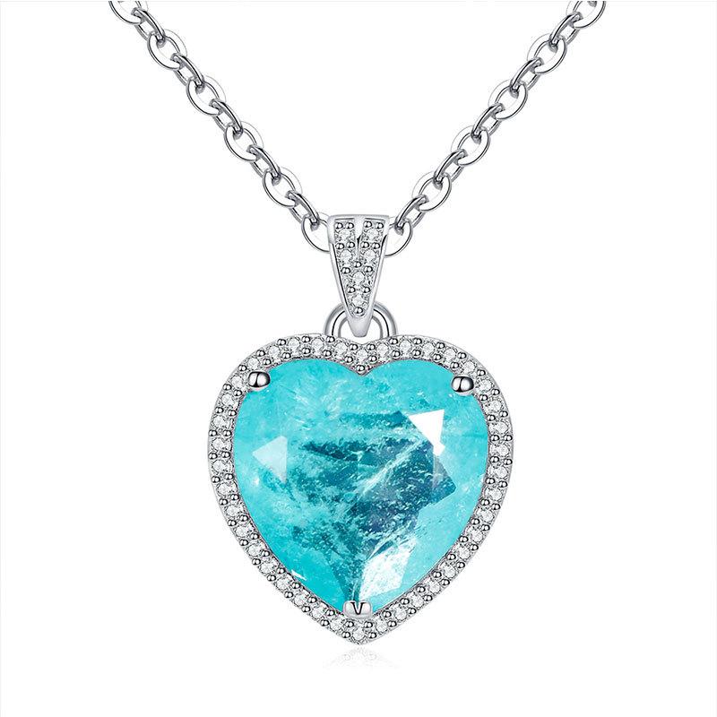 Jewelry Colored Treasure Retro Necklace Set With Imitation Paraiba Egg Heart 12 * 12 Pendant Necklace Female