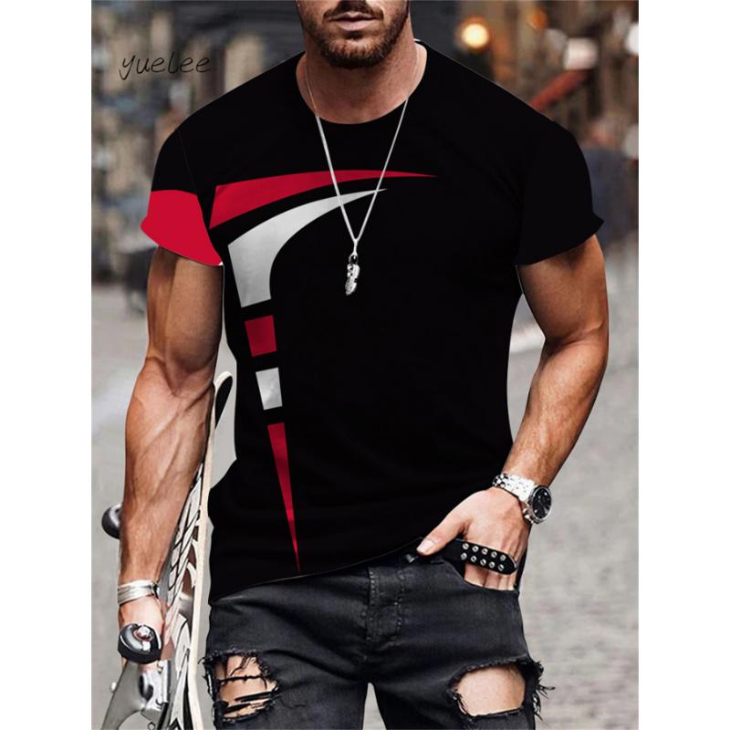 Fashion Men's T-Shirt Geometric Stripe Printed Short Sleeve T-Shirt Trendy O Neck Top Summer Men's Street Casual Sport Clothing