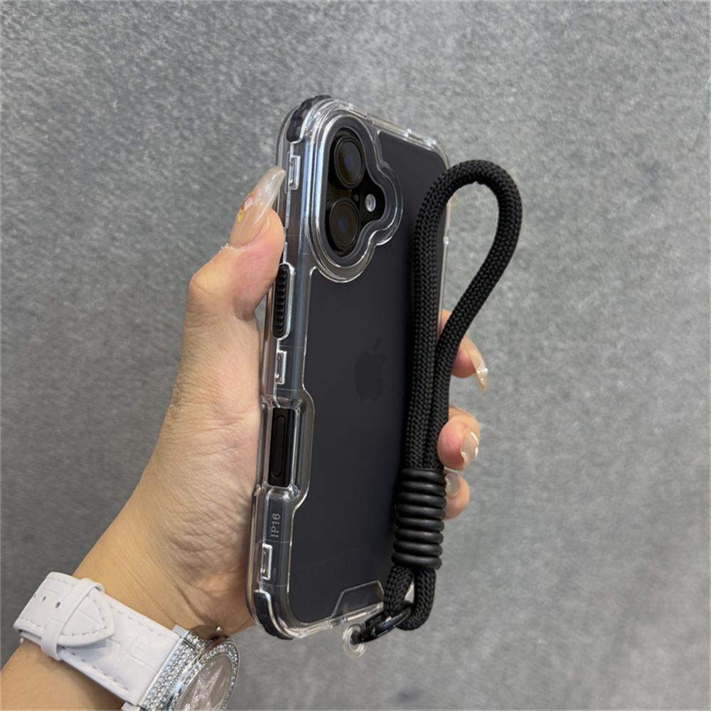 Luxury Matte Clear Shockproof Wrist Strap Lanyard Phone Case for iPhone 15 11 12 13 14 16 Pro Max Plus Hybrid Bumper Armor Cover