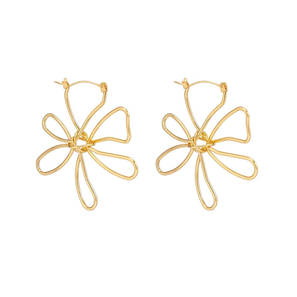 Minimalist Hollow Floral Asymmetrical Design Earrings For Women, Suitable For Daily, Vacation, Date, Couple Gift
