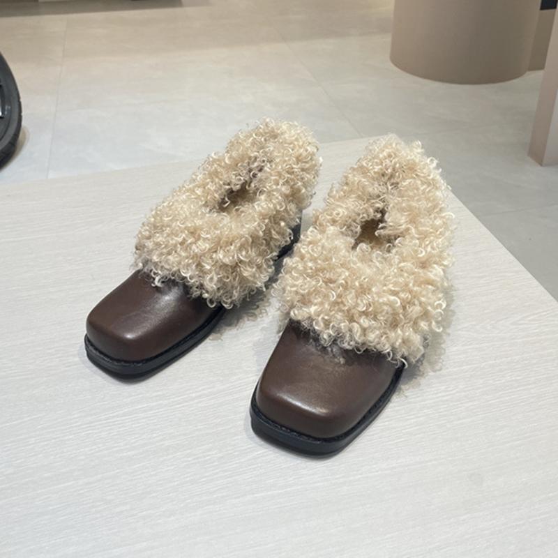 

Модные зимние женские лоферы AIYUQI 2025, новые, с квадратным носком, слипоны, теплые женские туфли с мехом, большого размера, повседневные кожаные туфли для женщин 43 коричневый
