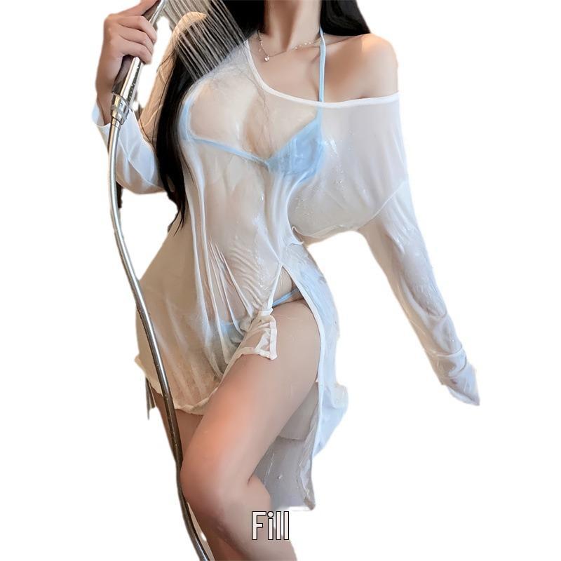 Women's Sexy Mesh Three-Piece Bikini Set with Quick-Release Cover-Up