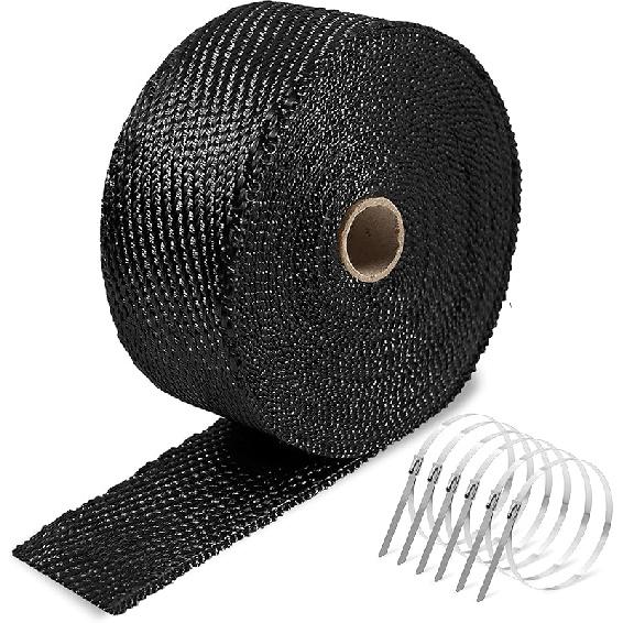 Exhaust Heat Wrap,2”X 16 Ft, Motorcycle Fiberglass Heat Shield Tape With Stainless Ties, Black
