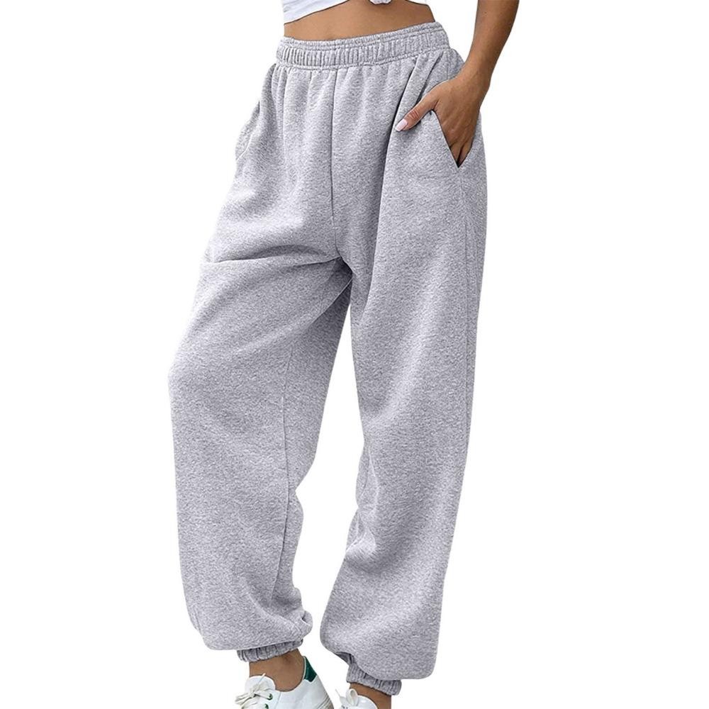 High Waist Fleece Lined Casual Sports Pants for Women Autumn Winter Comfortable Polyester Fiber Street Style