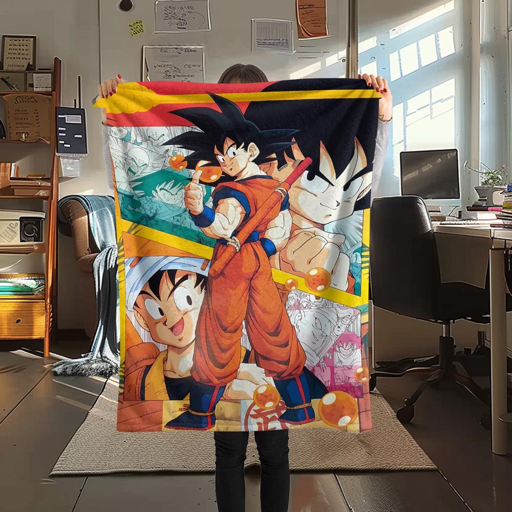 Flanelová deka s potiskem postav z Dragon Ball, Vysoce kvalitní, Pohodlná pro všechna roční období, Domácí dekorace, Teplo a pohodlí, Perfektní jako vánoční dárky