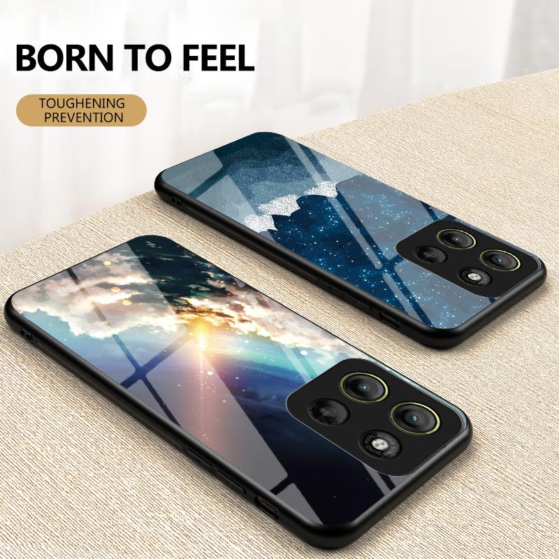 

For Motorola Moto G15 4G Case Starry Sky Pattern Tempered Glass Phone Cover F