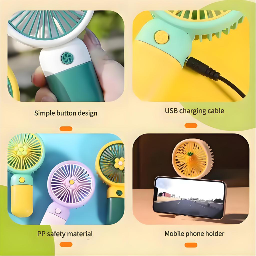 USB Rechargeable Handheld Mini Fan Flower Cartoon Design Portable Desk Fan for Office Travel Outdoor Camping Cooling Fan Durable Gift