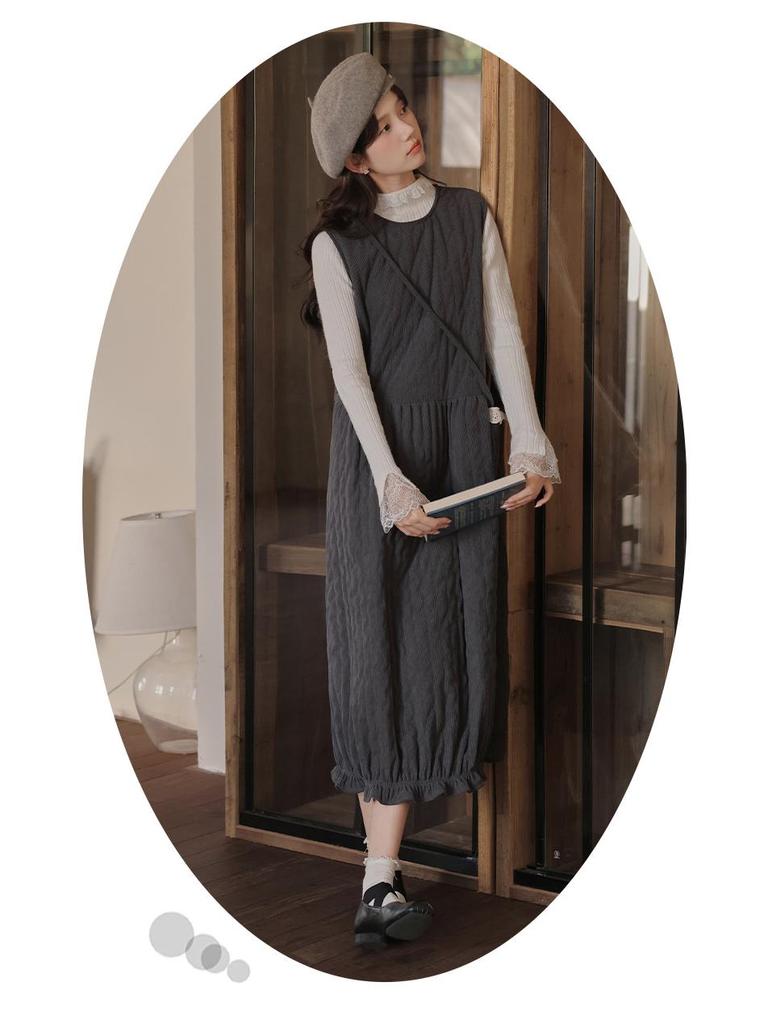 2026 Women's Quilted Sleeveless Tulip Dress with Knit Cardigan Set - Versatile Layering Fashion