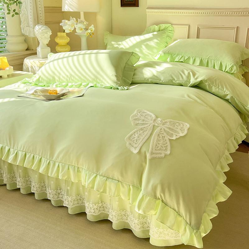 Romantic Lace Decorative Bed Sheet Set 4 Piece With Duvet Cover And PillowCases For Twin And Full Size Bedding