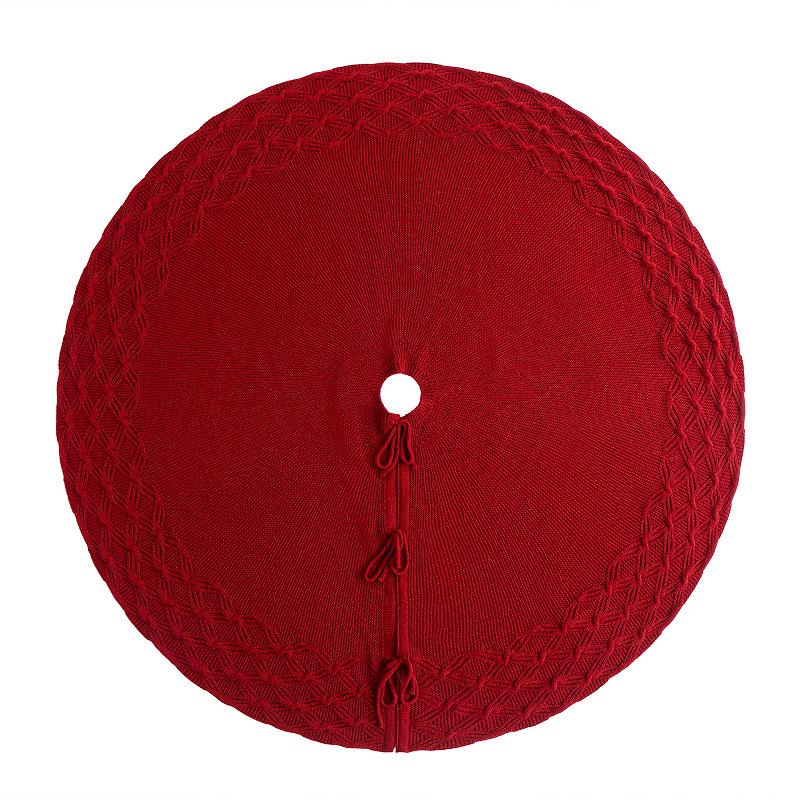 Festive Red Knitted Christmas Tree Skirt for Warm Holiday Celebrations