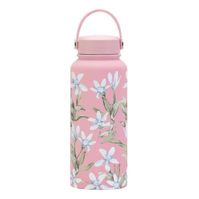 Creative Thermal Water Bottle 1L Portable Outdoor Insulated Mug Leak-proof Stainless Steel Floral Insulated Bottle Household