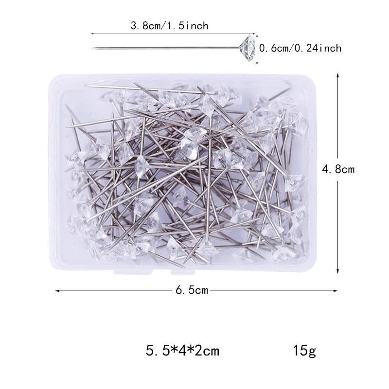 50PCS Sparkle Diamond Pins Wedding Floral Bouquet Pin Stitching Needle Crystal Head Garment Apparel DIY Sewing Accessories