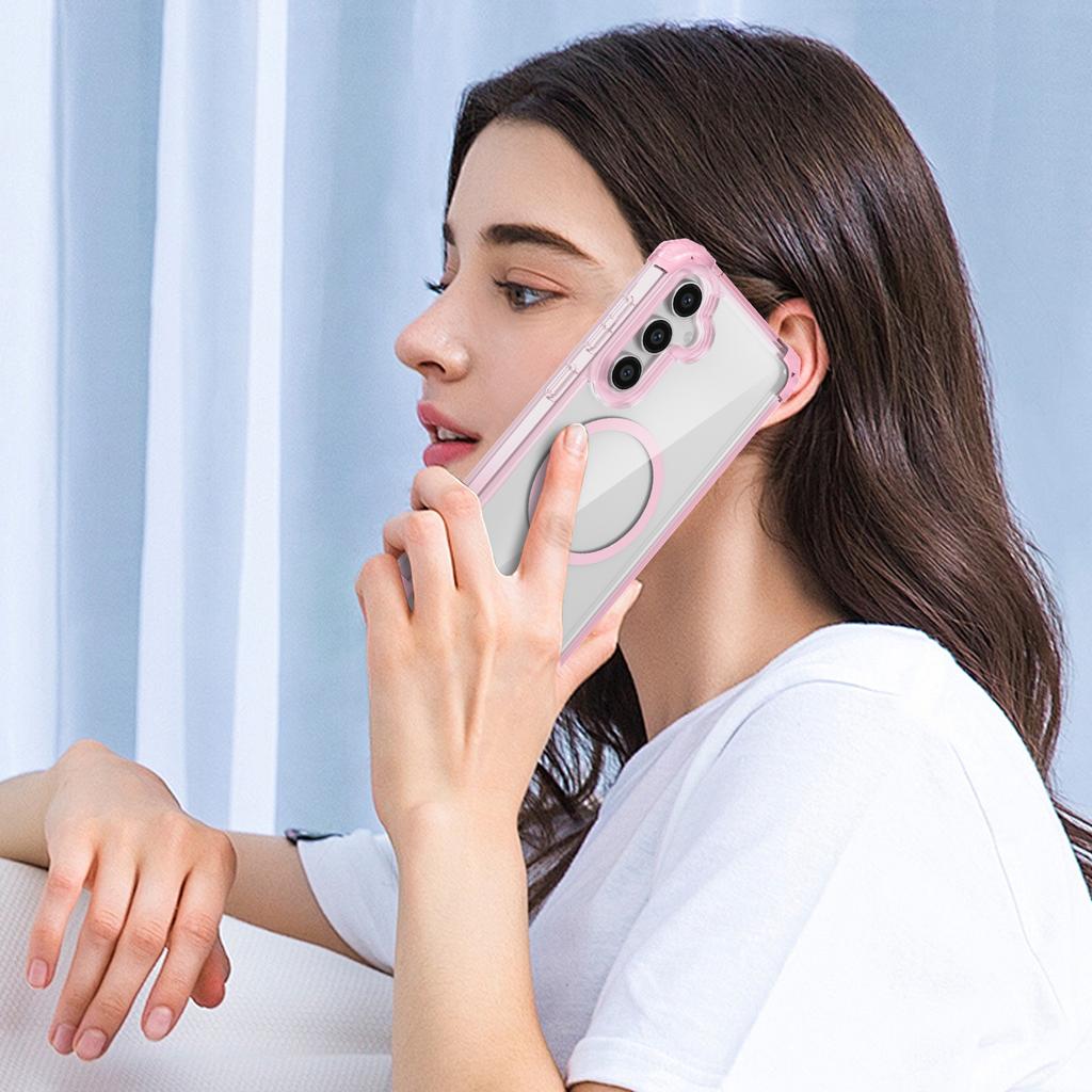 For Samsung Galaxy S23 FE Magnetic Case TPU+PC Clear Phone Cover with Thickened Corners