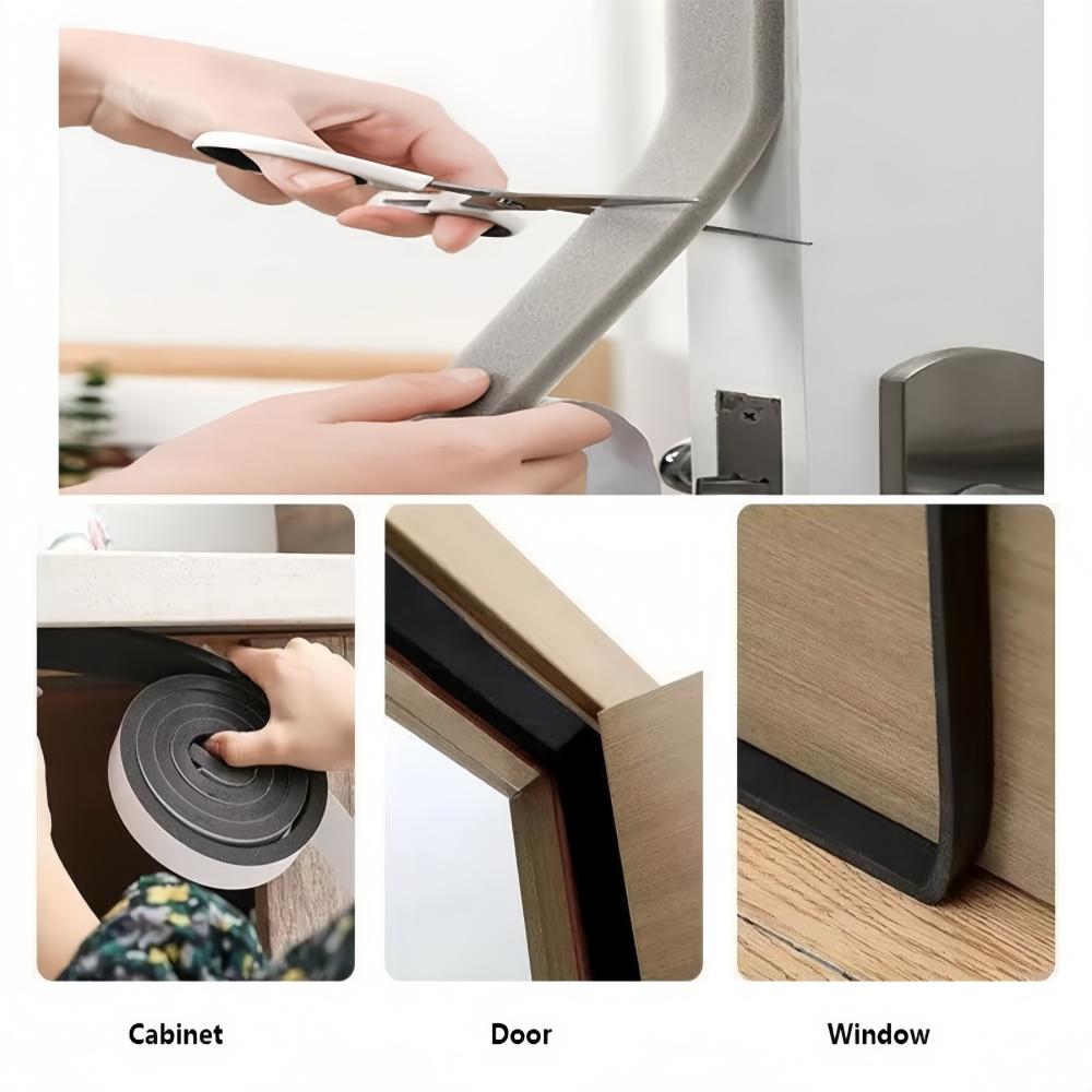 1pc 2mX3cm Foam Door Window Sealing Strip Weather Stripping Self-Adhesive Soundproof Windproof Dustproof Draught Excluder