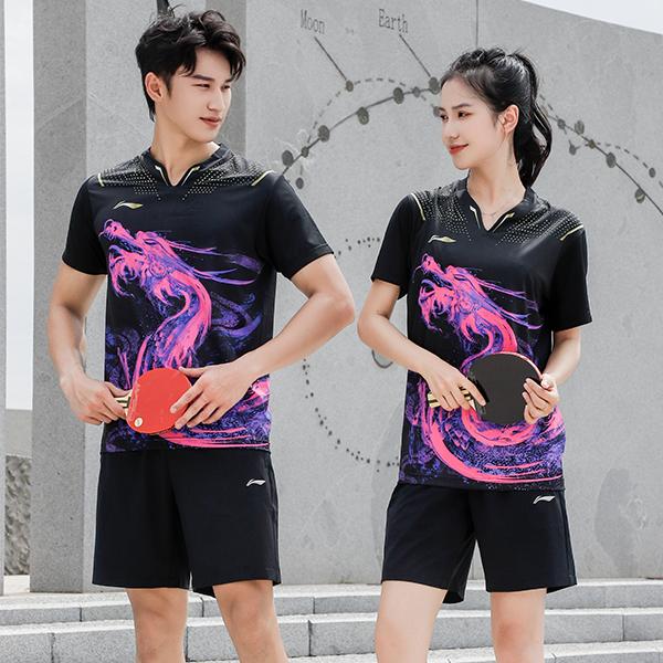 Li-Ning Ping Pong Series Hurtigtørkende Sport Rund Hals T-skjorte Unisex Topper Svart AAYR361-2