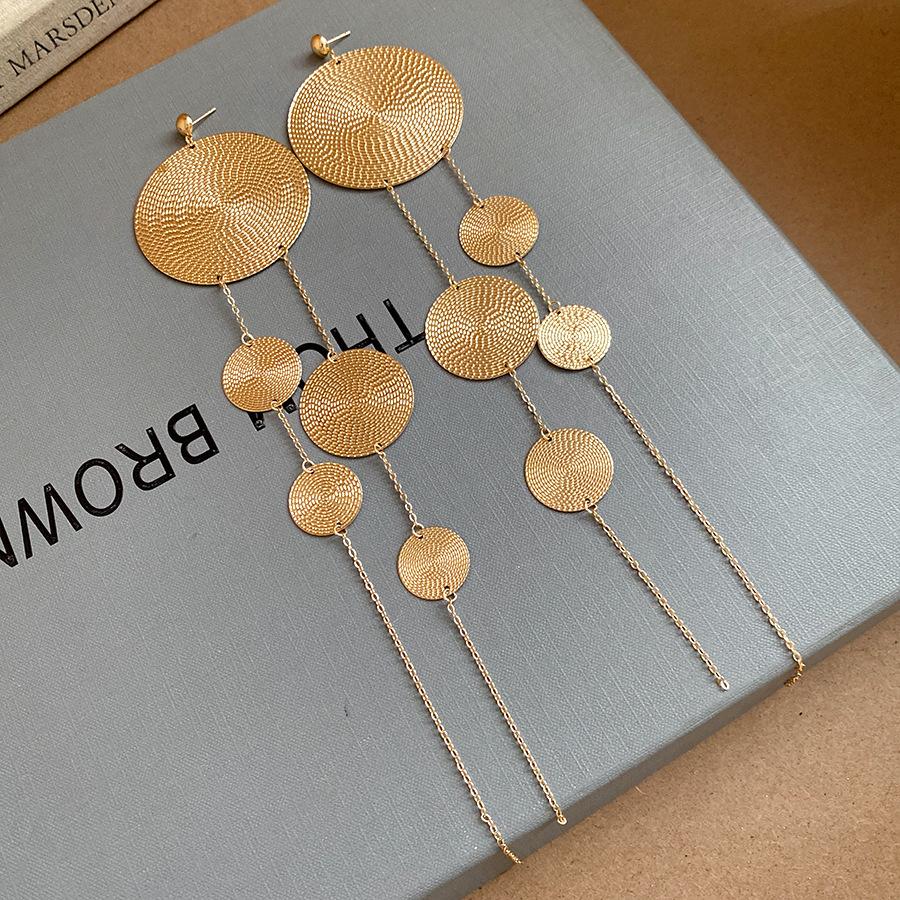 

Silver needle metal round pattern fringed earrings niche design temperament earrings exaggerated unique design earrings women