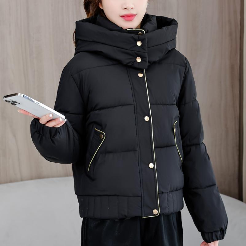 

Модные зимние куртки женские короткие парки с капюшоном толстые теплые повседневные женские пальто M чёрный