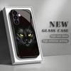 Schwarze Glas-Handyhülle mit Katzenmotiv, geeignet für Samsung Galaxy S26 S25 S24 S23 S22 S20 FE/Ultra/Plus, sturzsichere Rückabdeckung