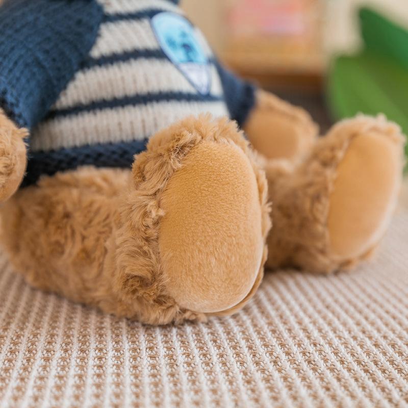 Cute badge bear doll plush toy girl bed sleeping doll warm heart companion gift