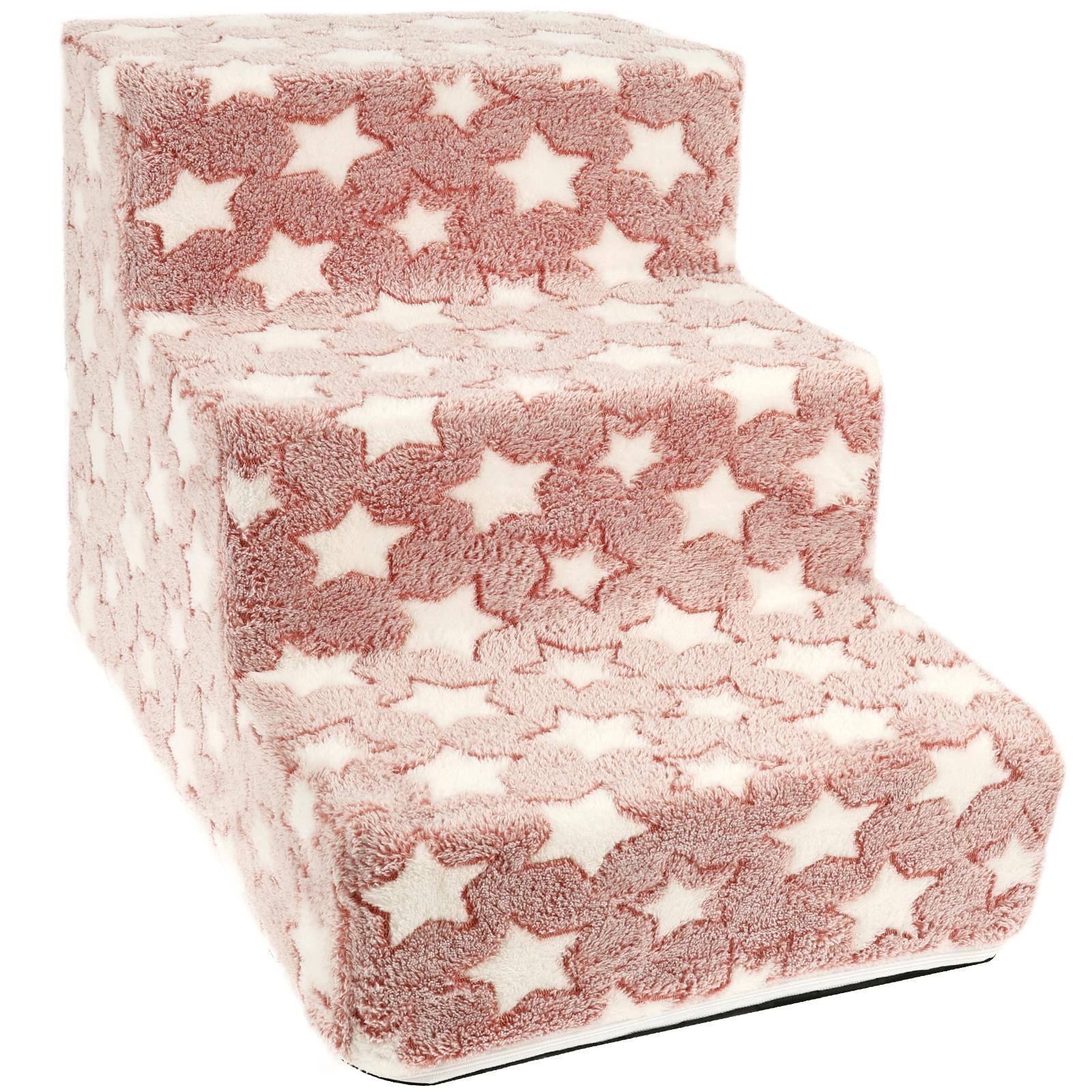 

Pet Bedside Stairs Stable Dog Bed Step with Removable Washable Cover and Nonslip Bottom Star Pattern Dog Cat Stairs for Pet розовый